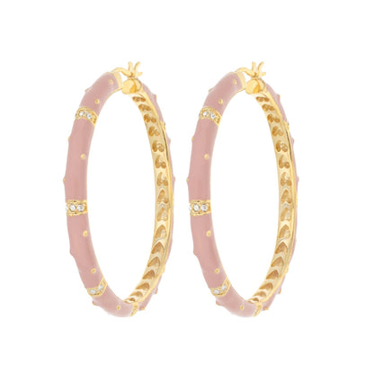 Polka Dot Earrings — Crystal Station Hoop, pink enamel gold-tone hoops with crystal stations on Tampa Home & Garden Store
