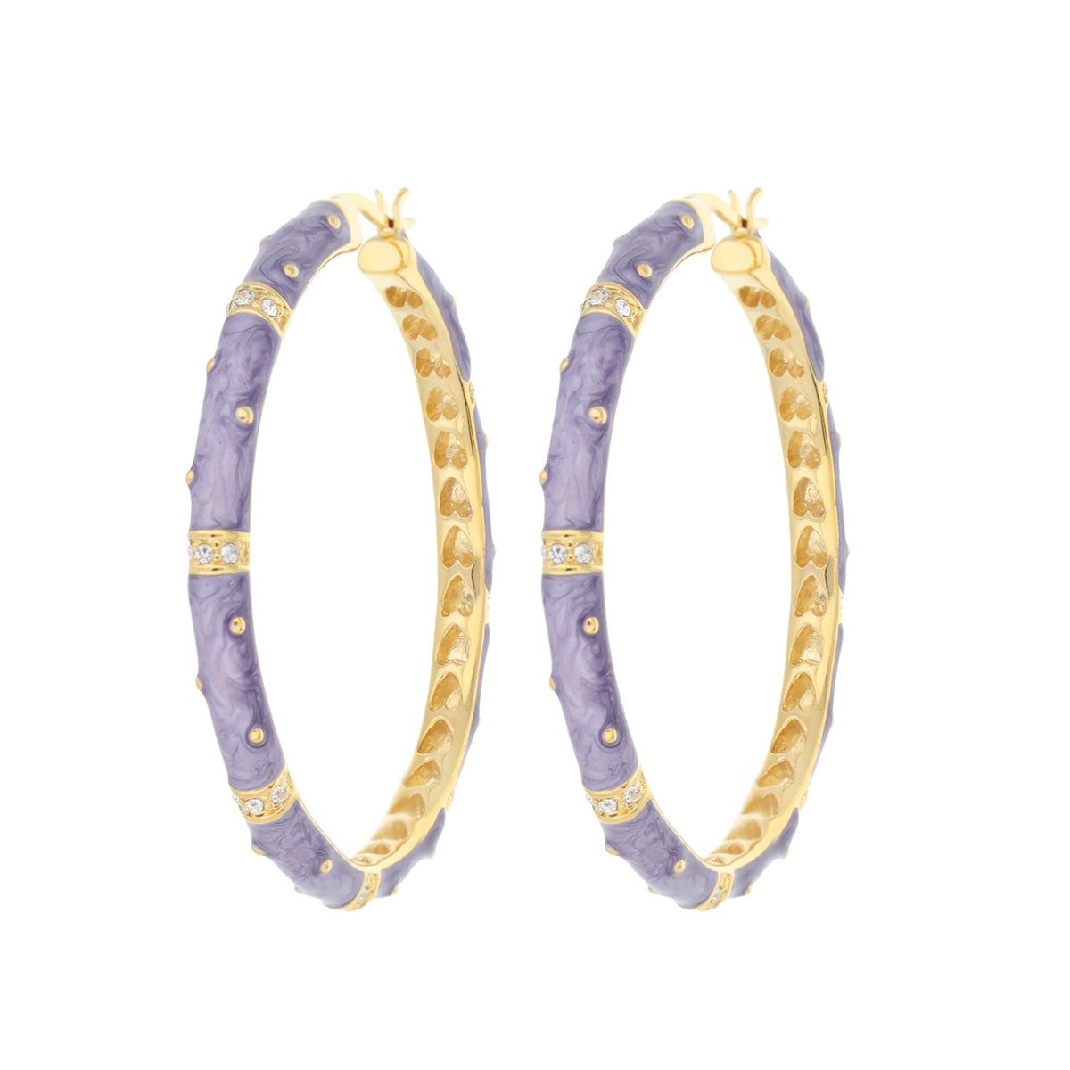Polka dot enamel hoop earrings lavender with gold-tone trim and crystals by Lauren G Adams on Tampa Home & Garden Store