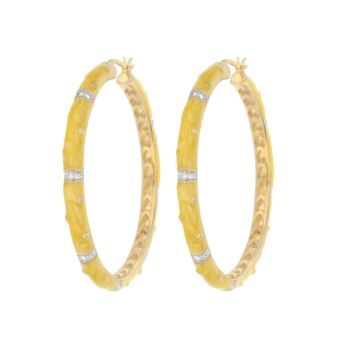 Enamel Hoop Earrings yellow marbled hoops with crystal inlays by Lauren G Adams on Tampa Home & Garden Store