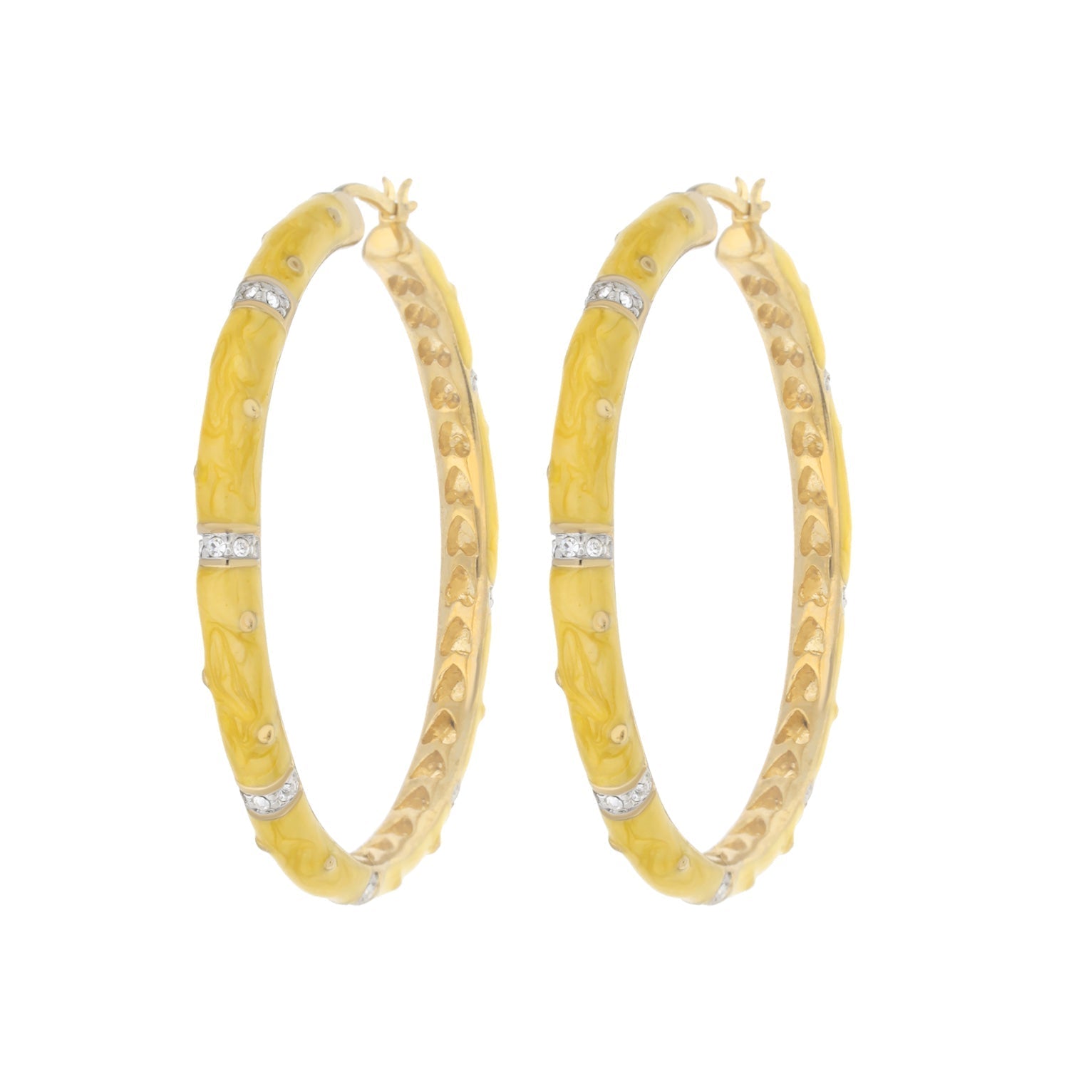 Enamel Hoop Earrings yellow marbled hoops with crystal inlays by Lauren G Adams on Tampa Home & Garden Store