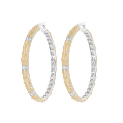 Polka Dot Enamel Hoop Earrings by Lauren G Adams, beige marbled enamel with crystal bands pair on Tampa Home & Garden Store