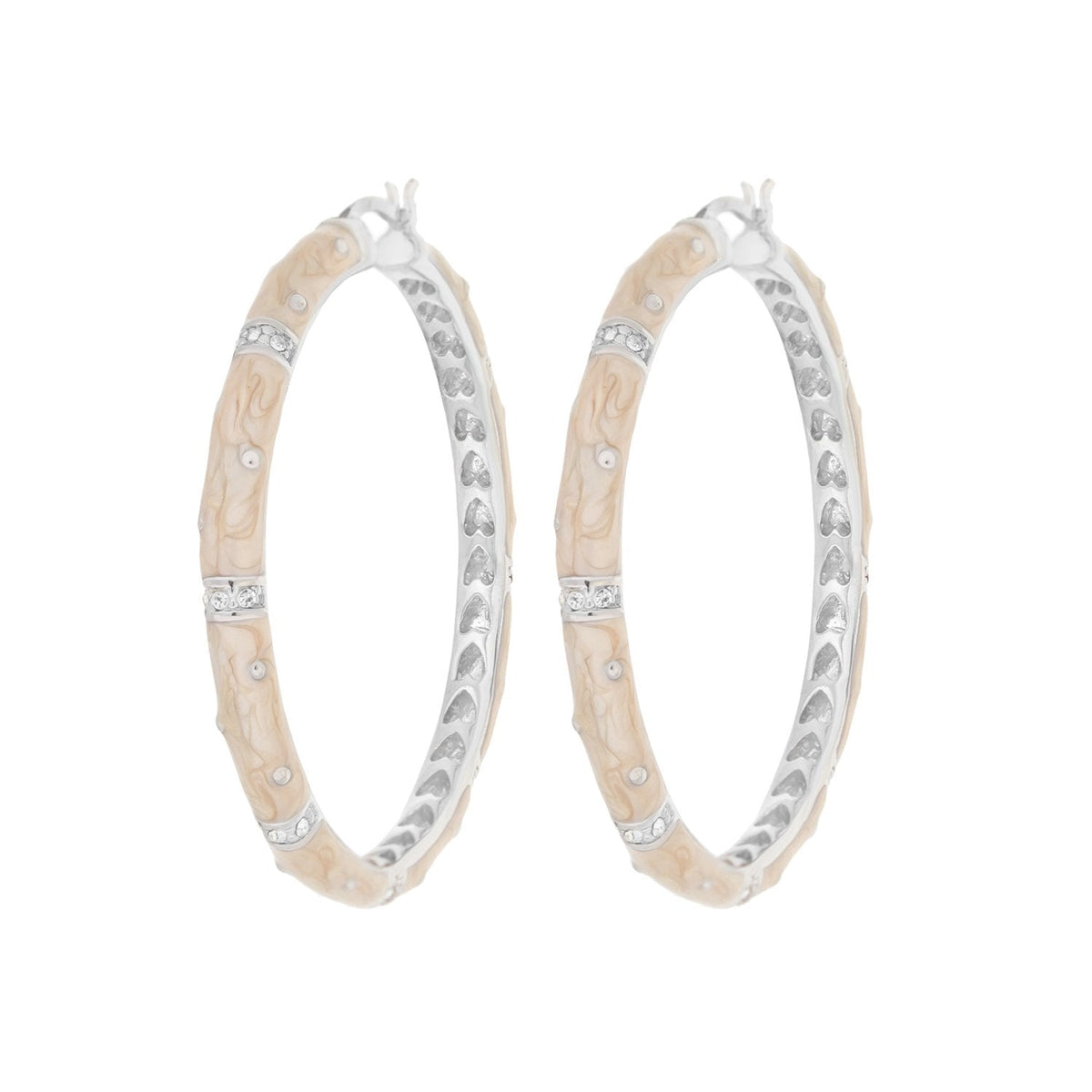 Polka dot enamel hoop earrings by Lauren G Adams beige marbled with crystal stations pair on Tampa Home & Garden Store