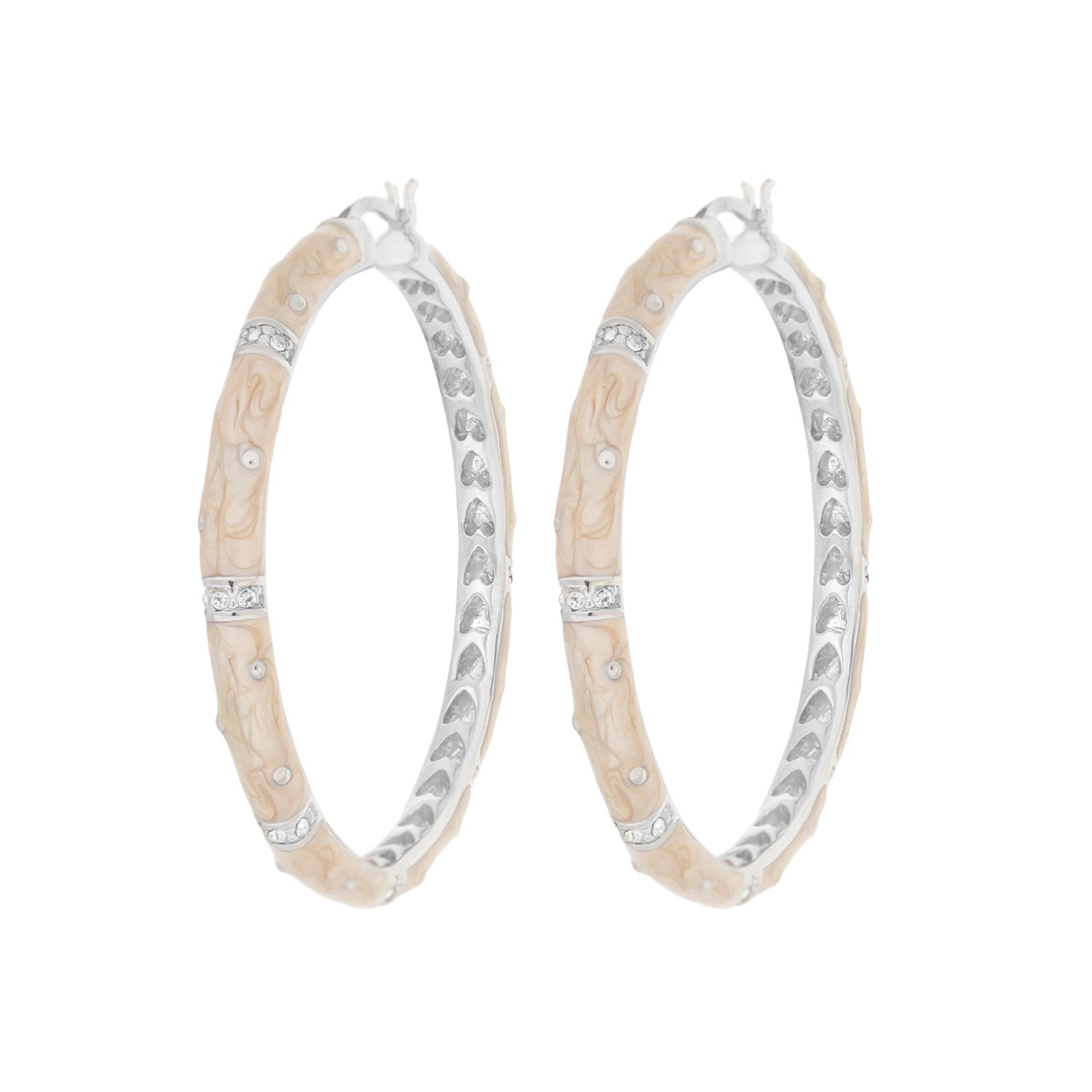 Polka dot enamel hoop earrings by Lauren G Adams beige marbled with crystal stations pair on Tampa Home & Garden Store
