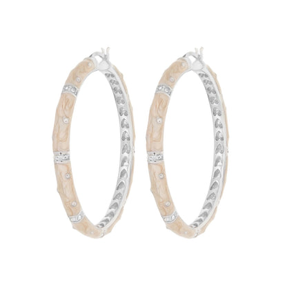 Polka dot enamel hoop earrings by Lauren G Adams beige marbled with crystal stations pair on Tampa Home & Garden Store