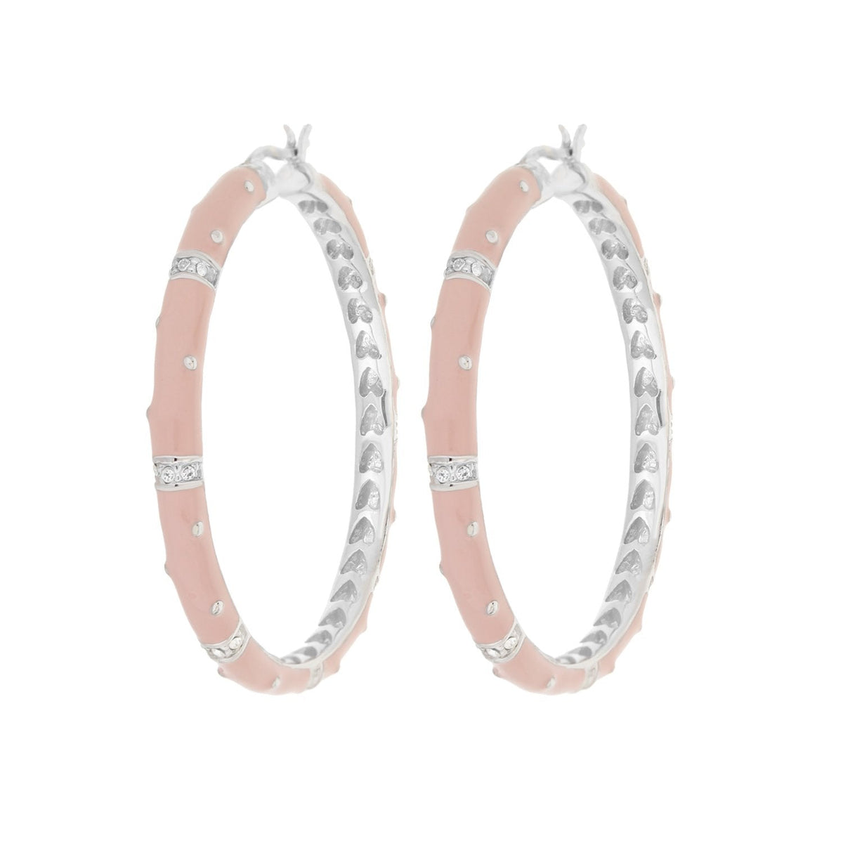 Polka Dot enamel hoop earrings by Lauren G Adams, pink enamel with crystal dots, pair on Tampa Home & Garden Store