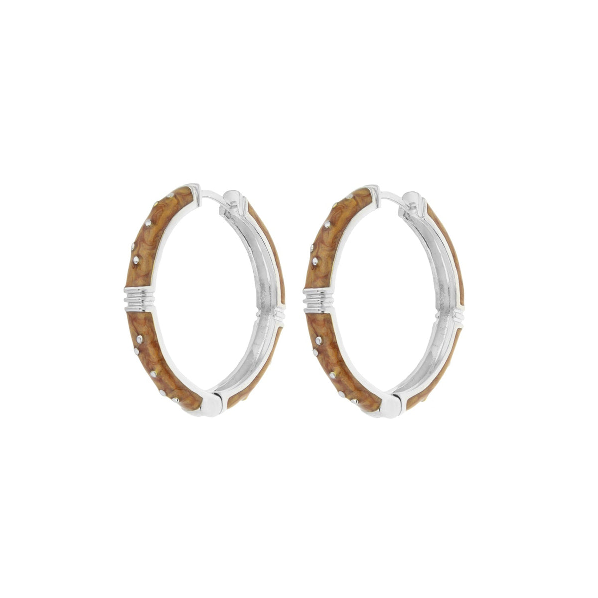 Polka Dot Earrings Slim Hoop by Lauren G Adams, a pair of silver hoops with tan wood inlay on Tampa Home & Garden Store