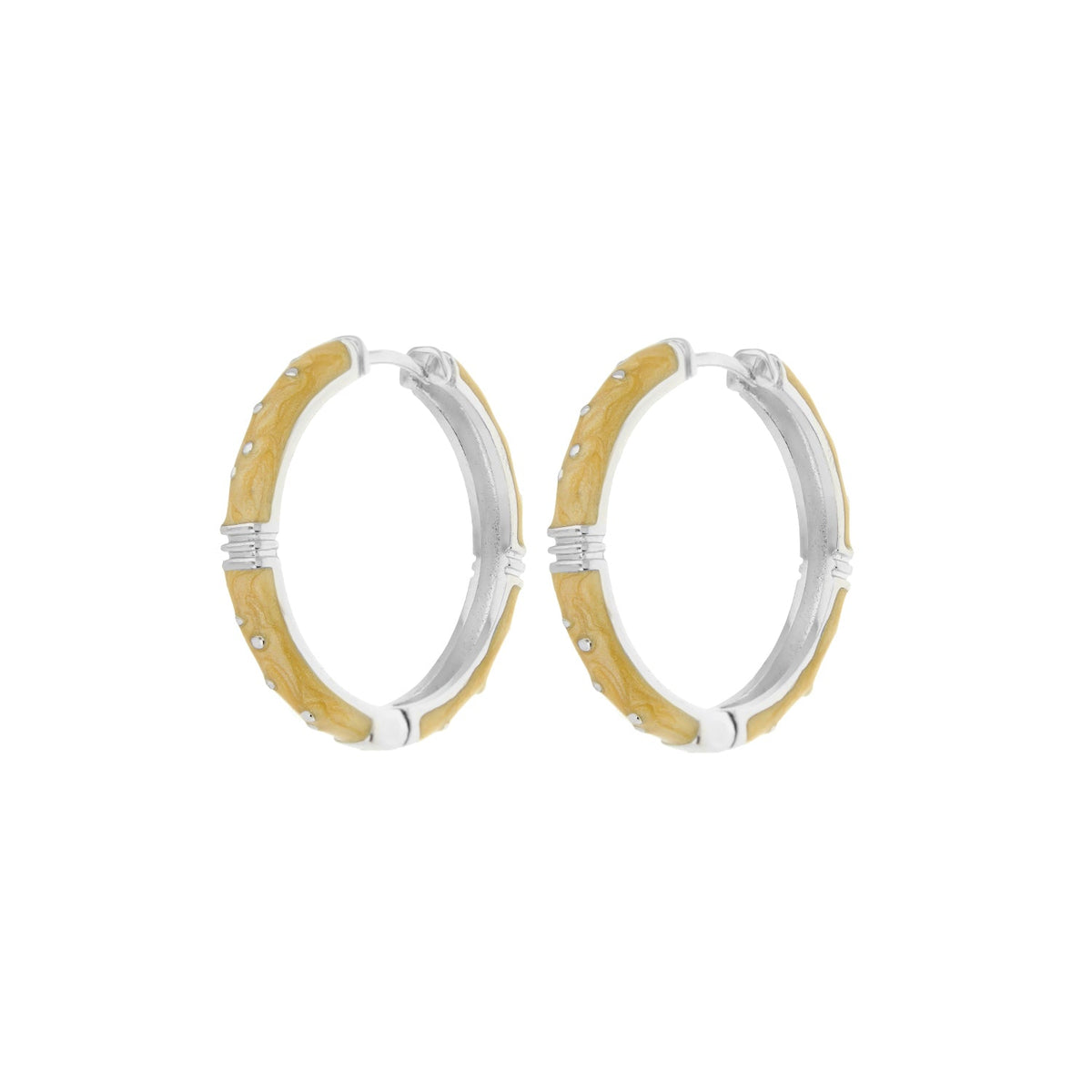 Polka Dot Earrings Slim Hoop pair in yellow wood-tone inlay with silver hoops Lauren G Adams on Tampa Home & Garden Store