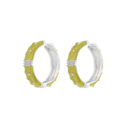 Polka Dot Enamel Earrings by Lauren G Adams, lemon-yellow enamel on silver-tone hoops, pair on Tampa Home & Garden Store