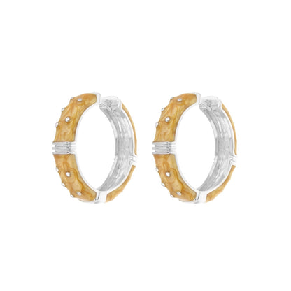 Polka Dot Enamel Earrings by Lauren G Adams, yellow enamel hoops with silver trim on Tampa Home & Garden Store