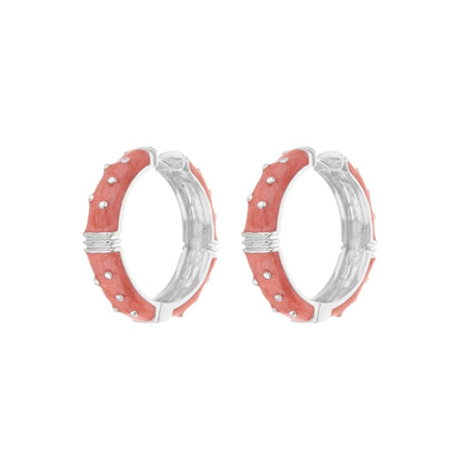 Polka Dot Enamel Hoop Earrings coral pink pair with silver-tone accents Lauren G Adams on Tampa Home & Garden Store