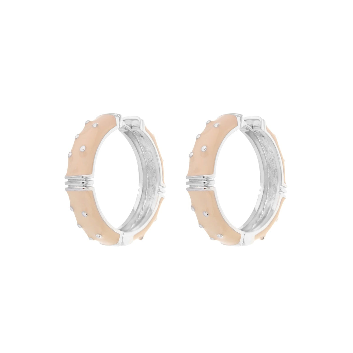 Polka Dot Enamel Hoop Earrings, beige enamel with silver accents, Lauren G Adams, pair on Tampa Home & Garden Store