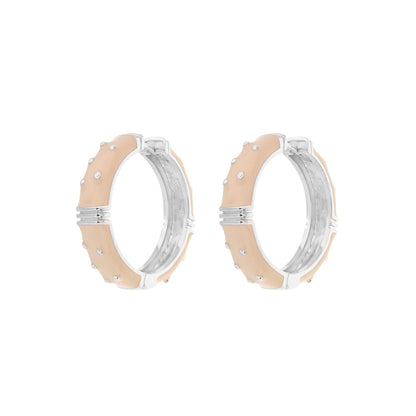 Polka Dot Enamel Hoop Earrings, beige enamel with silver accents, Lauren G Adams, pair on Tampa Home & Garden Store