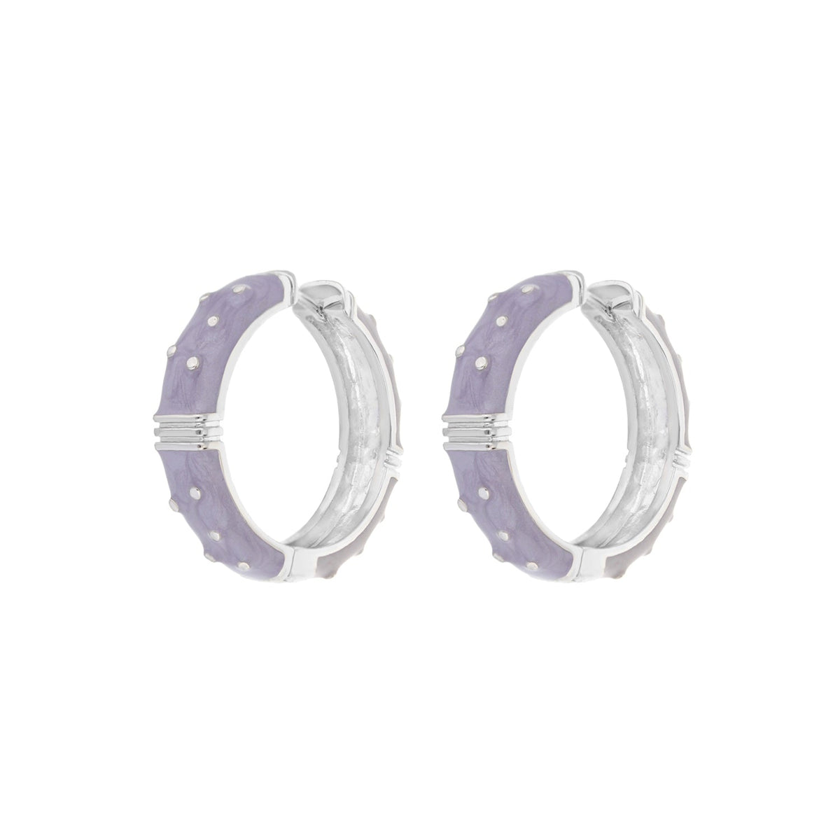 Polka dot enamel hoops lavender with silver-tone trim by Lauren G Adams, pair on Tampa Home & Garden Store