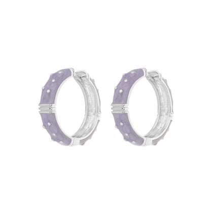 Polka dot enamel hoops lavender with silver-tone trim by Lauren G Adams, pair on Tampa Home & Garden Store