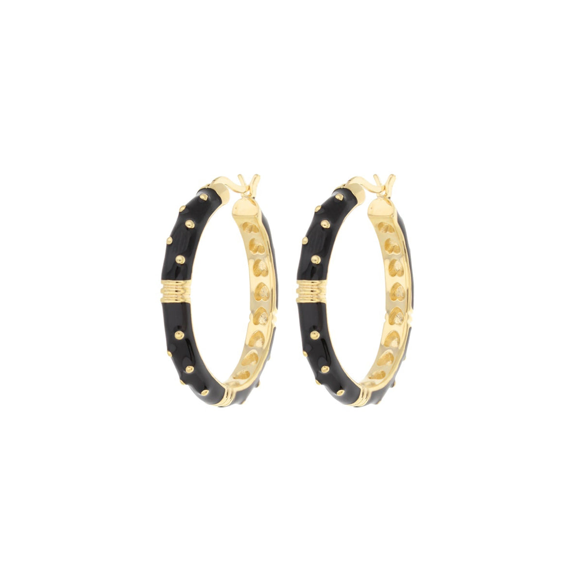 Ribbed Polka Dot Gold Enamel Clip On Earrings