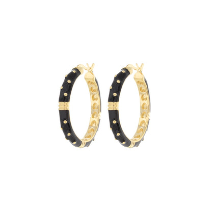 Ribbed Polka Dot Gold Enamel Clip On Earrings