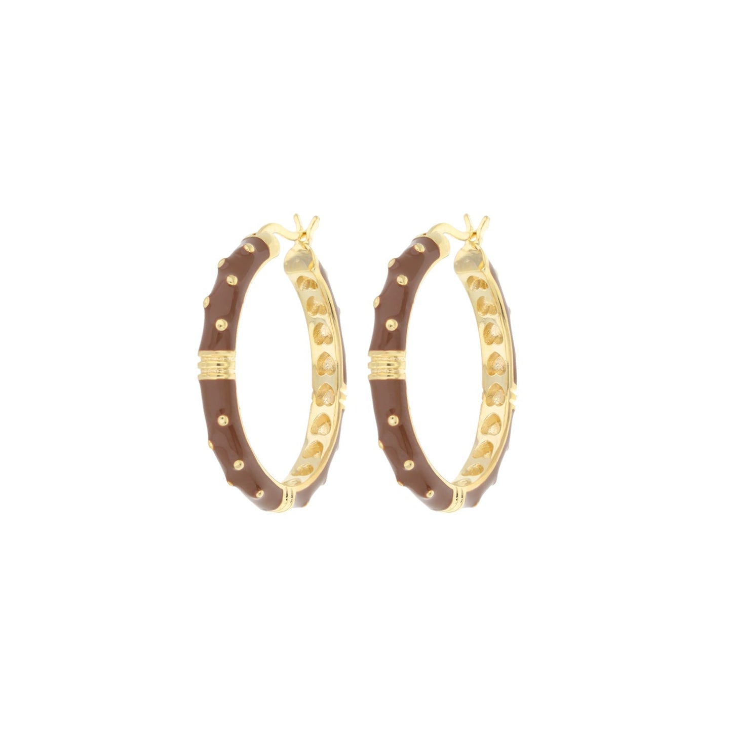 Ribbed Polka Dot Gold Enamel Clip On Earrings