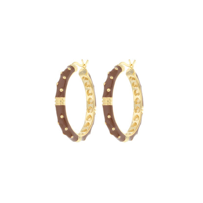 Ribbed Polka Dot Gold Enamel Clip On Earrings