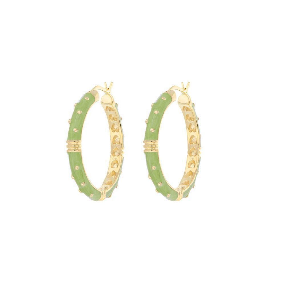 Ribbed Polka Dot Gold Enamel Clip On Earrings