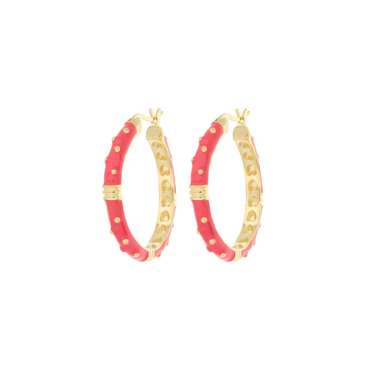 Ribbed Polka Dot Gold Enamel Clip On Earrings
