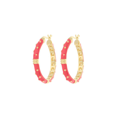 Ribbed Polka Dot Gold Enamel Clip On Earrings