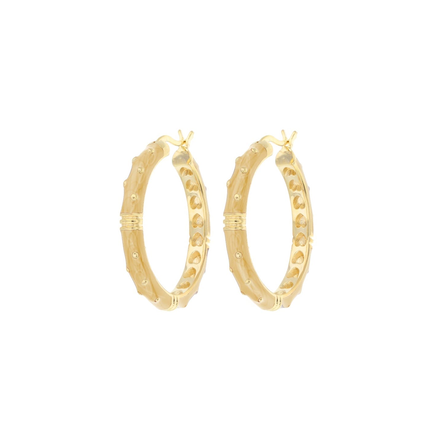 Ribbed Polka Dot Gold Enamel Clip On Earrings