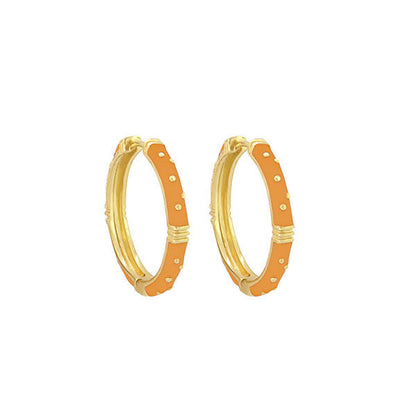 Ribbed Polka Dot Gold Enamel Clip On Earrings