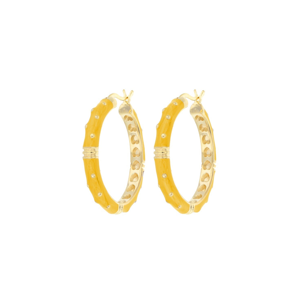 Ribbed Polka Dot Gold Enamel Clip On Earrings