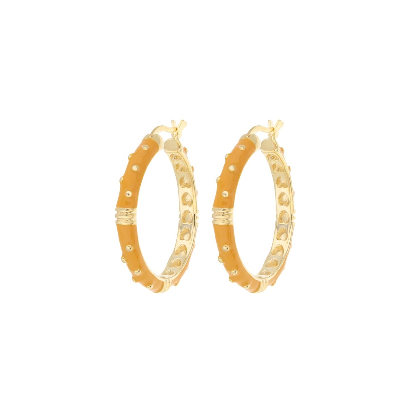 Ribbed Polka Dot Gold Enamel Clip On Earrings