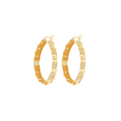 Ribbed Polka Dot Gold Enamel Clip On Earrings