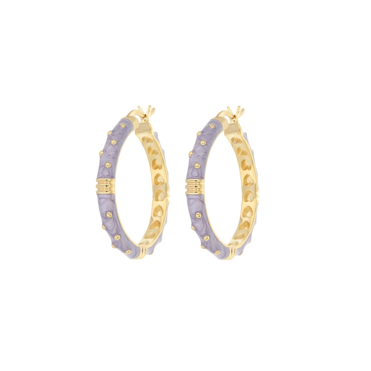 Ribbed Polka Dot Gold Enamel Clip On Earrings