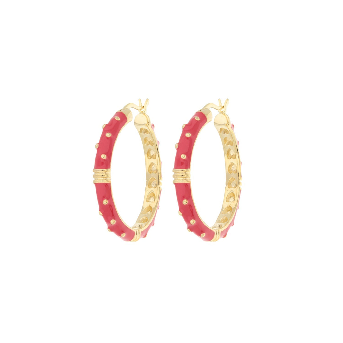 Ribbed Polka Dot Gold Enamel Clip On Earrings