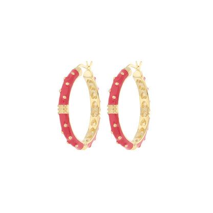 Ribbed Polka Dot Gold Enamel Clip On Earrings