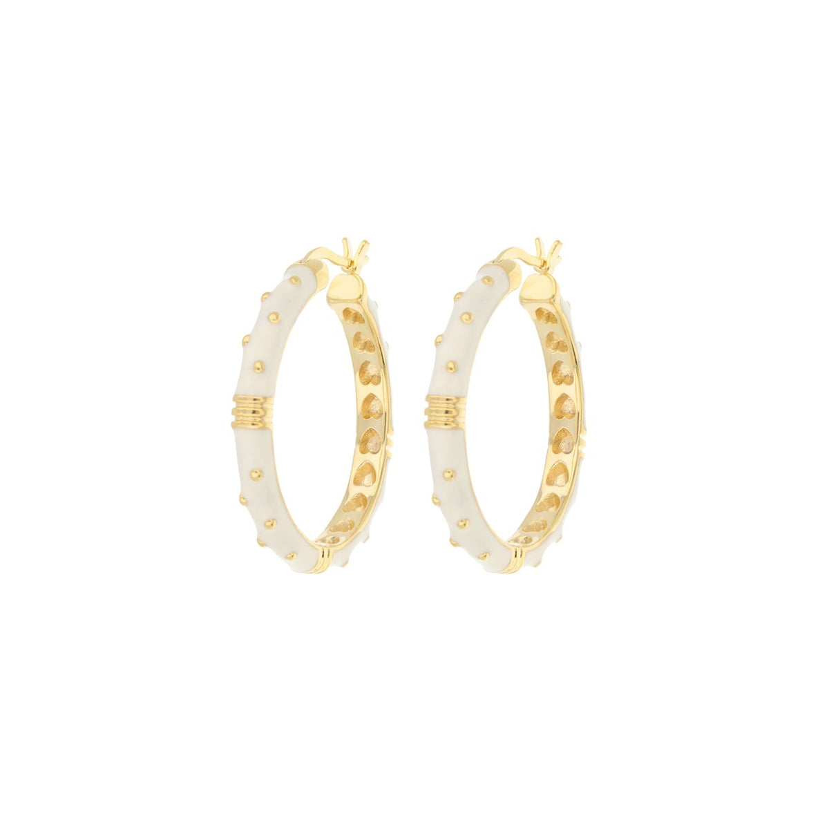 Ribbed Polka Dot Gold Enamel Clip On Earrings
