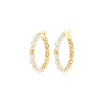 Ribbed Polka Dot Gold Enamel Clip On Earrings