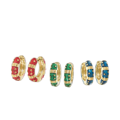 Polka Dot Earring Set 6 pairs gold-tone hoops with red green blue enamel polka dot accents on Tampa Home & Garden Store