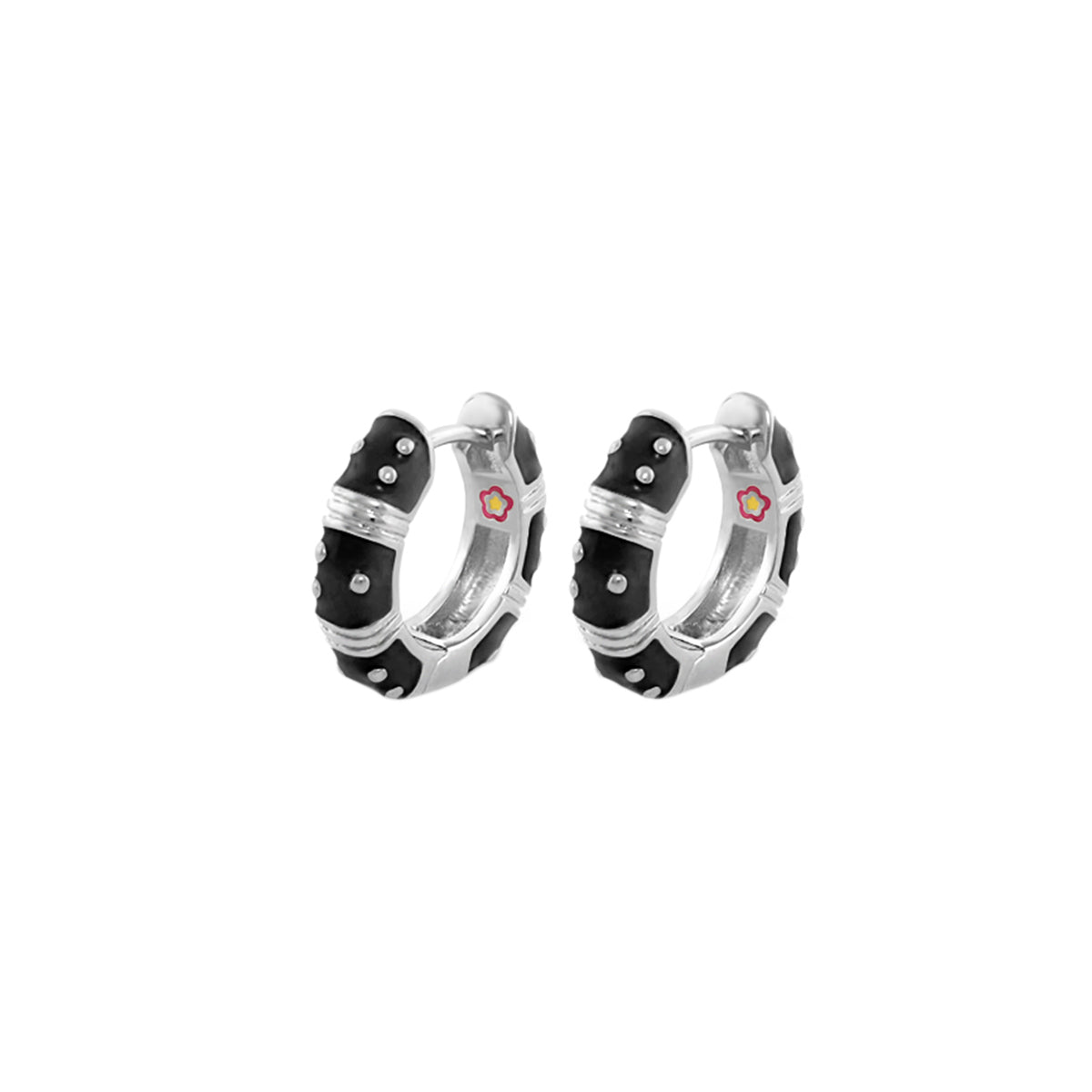 Polka Dot Earrings - Wide Huggie pair, black enamel on silver hoops, Lauren G Adams on Tampa Home & Garden Store