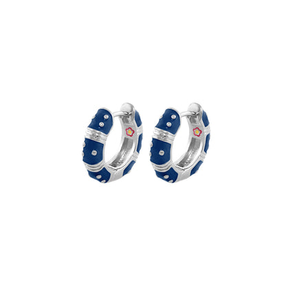 Polka Dot Wide Huggie Earrings blue enamel silver-tone hoops by Lauren G Adams pair on Tampa Home & Garden Store