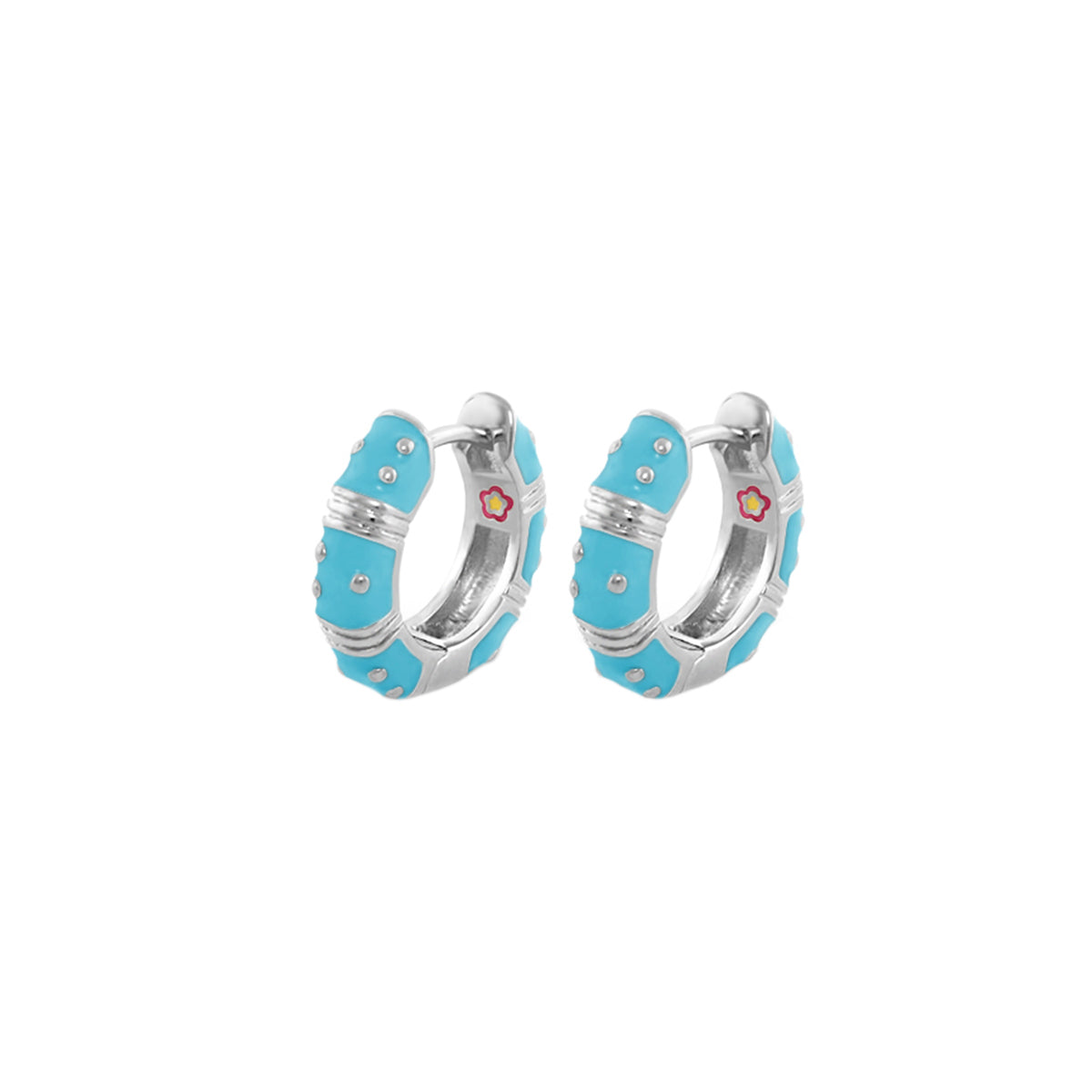 Polka Dot Wide Huggie Earrings turquoise enamel with silver-tone accents Lauren G Adams pair on Tampa Home & Garden Store