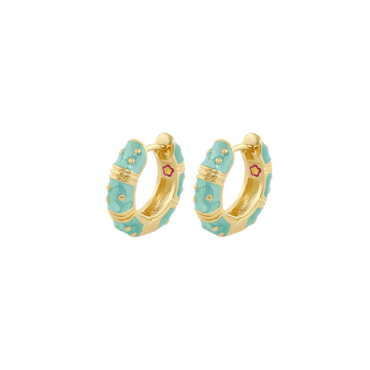 Polka Dot Earrings Wide Huggie hoops turquoise enamel gold accents Lauren G Adams pair on Tampa Home & Garden Store