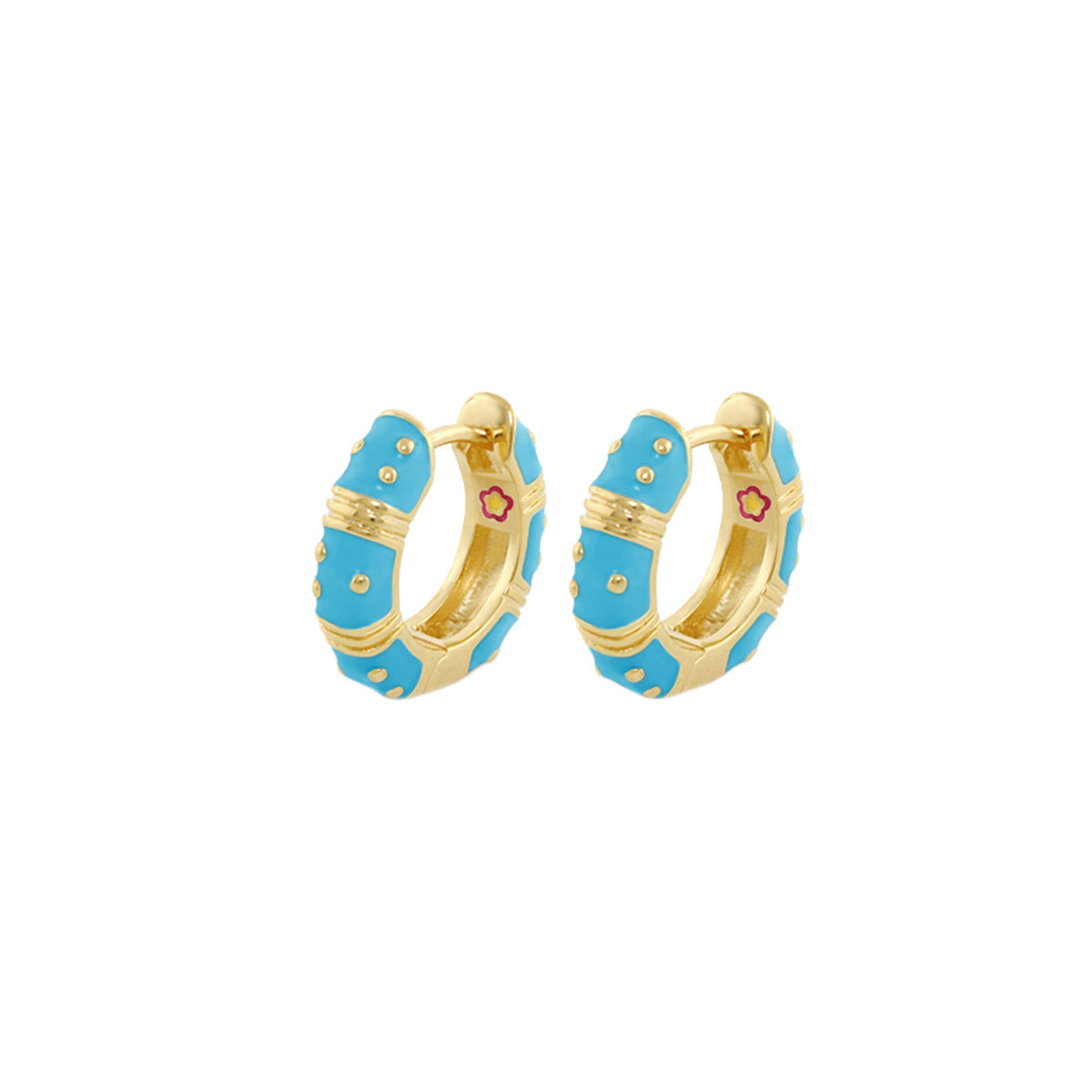 Polka Dot Wide Huggie Earrings turquoise enamel goldtone hoops Lauren G Adams 2 pcs on Tampa Home & Garden Store
