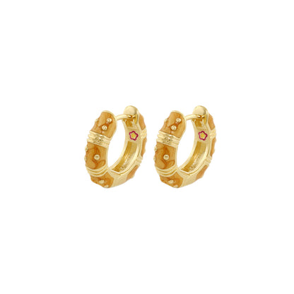Lauren G Adams Polka Dot Wide Huggie earrings pair, gold-tone hoops with beige enamel dots on Tampa Home & Garden Store
