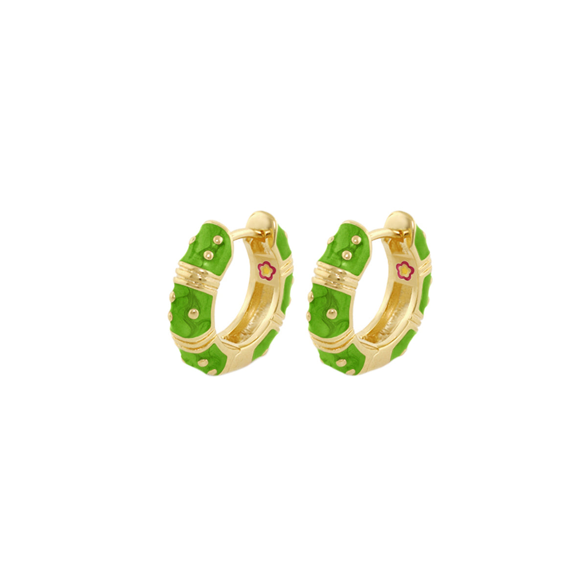 Polka Dot Wide Huggie Earrings green enamel gold-tone hoops Lauren G Adams on Tampa Home & Garden Store