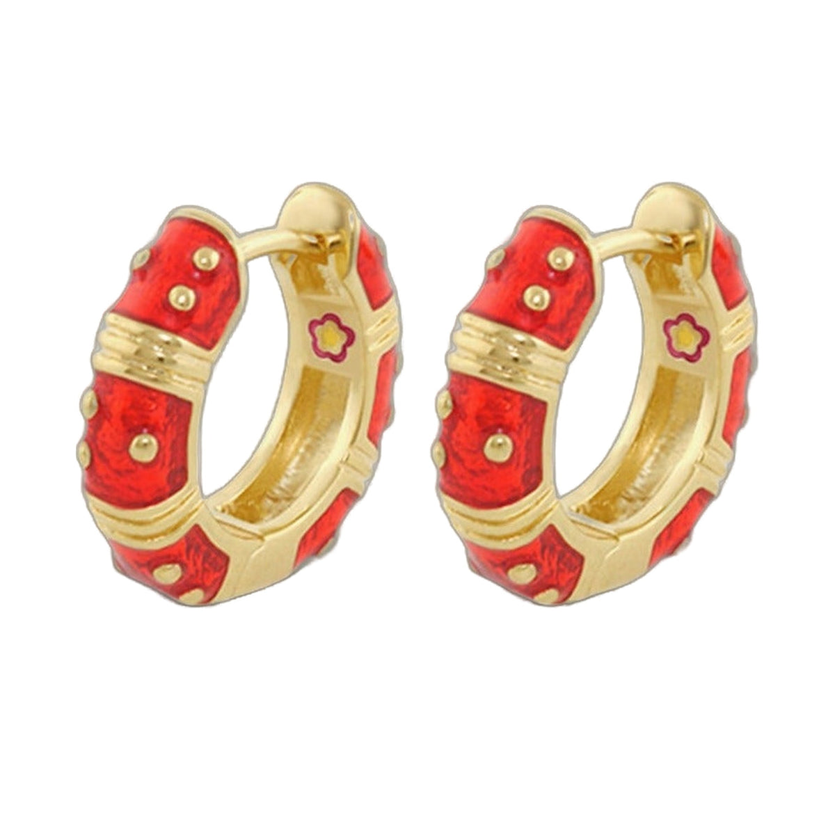Polka Dot Earrings — Wide Huggie red enamel hoops with gold trim by Lauren G Adams, 3 pairs on Tampa Home & Garden Store