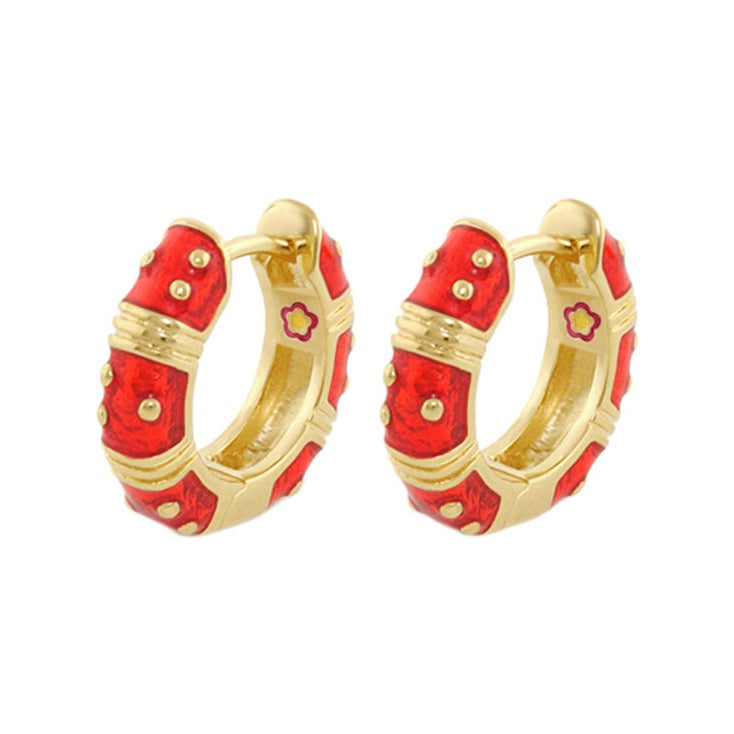 Polka Dot Wide Huggie earrings red enamel gold hoops pair Lauren G Adams on Tampa Home & Garden Store