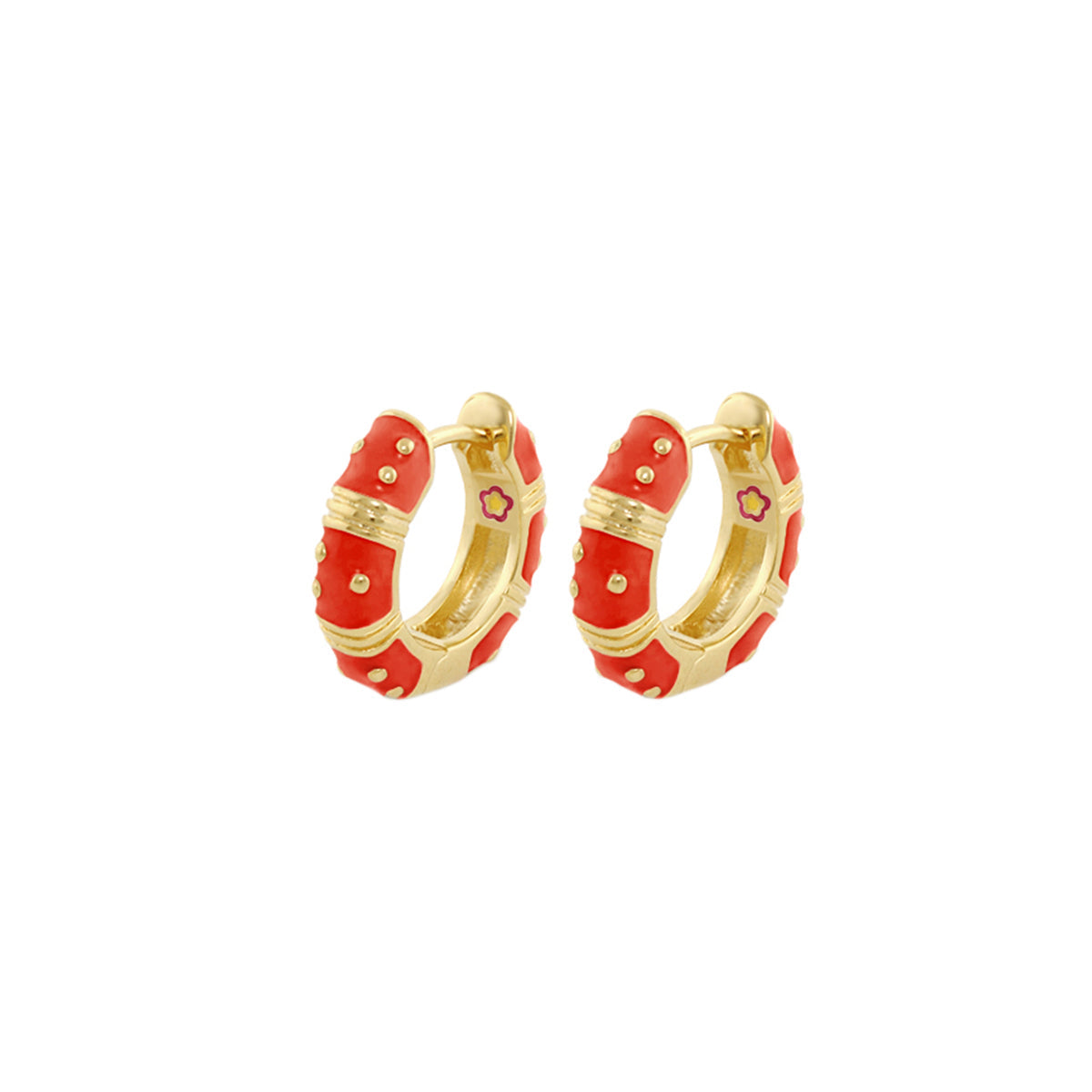 Polka Dot Wide Huggie earrings red enamel with gold trim Lauren G Adams collection pair on Tampa Home & Garden Store
