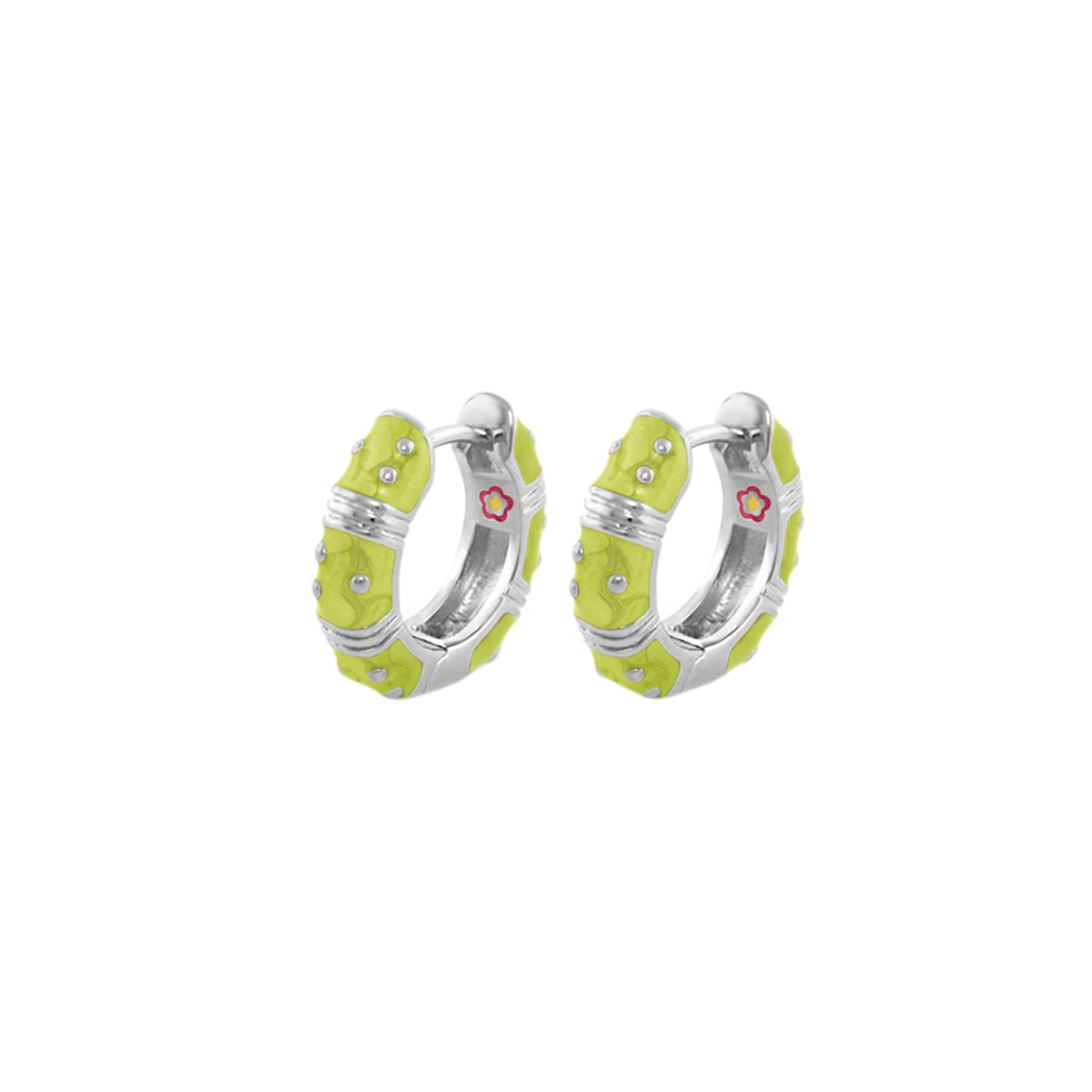 Polka Dot Wide Huggie Earrings Lauren G Adams; lime green enamel hoops, 2pc set on Tampa Home & Garden Store