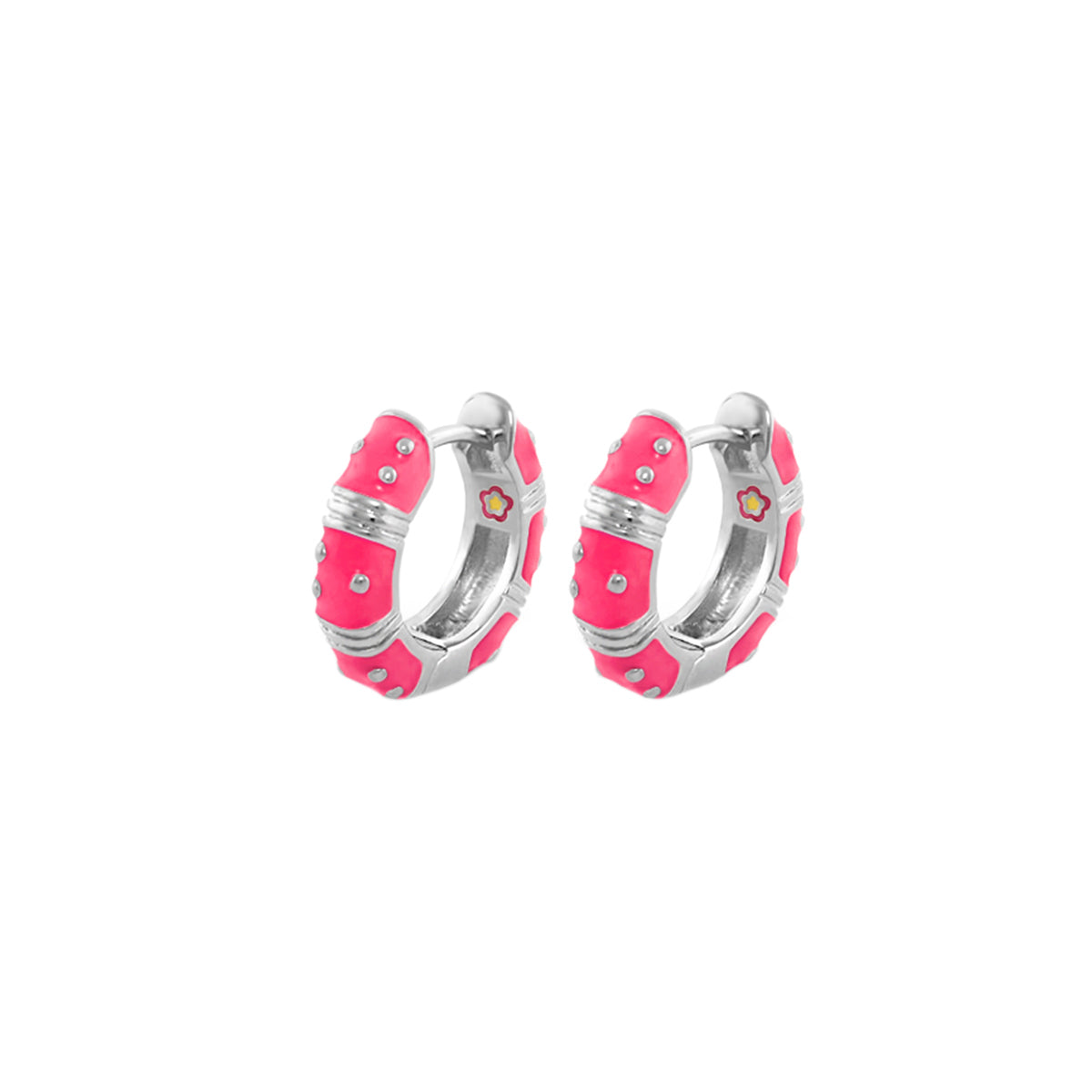 Lauren G Adams Polka Dot Wide Huggie earrings pink enamel silver-tone pair on Tampa Home & Garden Store