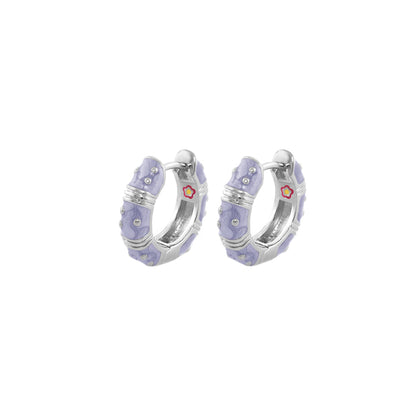Polka Dot Wide Huggie earrings in lavender enamel with silver banding, Lauren G Adams pair on Tampa Home & Garden Store