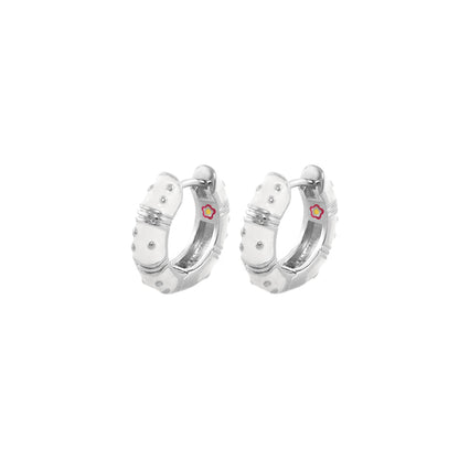 Polka Dot Wide Huggie Earrings, pair of silver hoops with white enamel dots by Lauren G Adams on Tampa Home & Garden Store